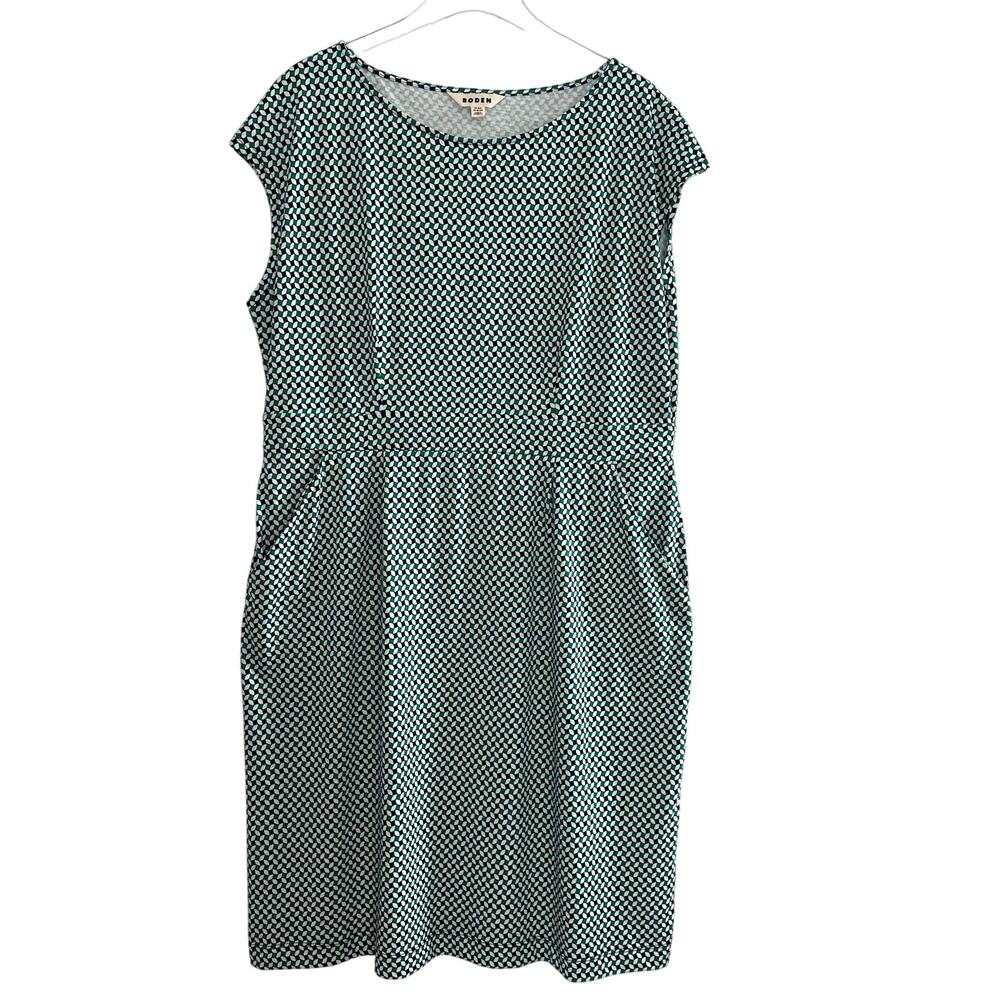 Boden Florrie Jersey‎ Dress Women Size 16-18R Green Geometric Modest Career
